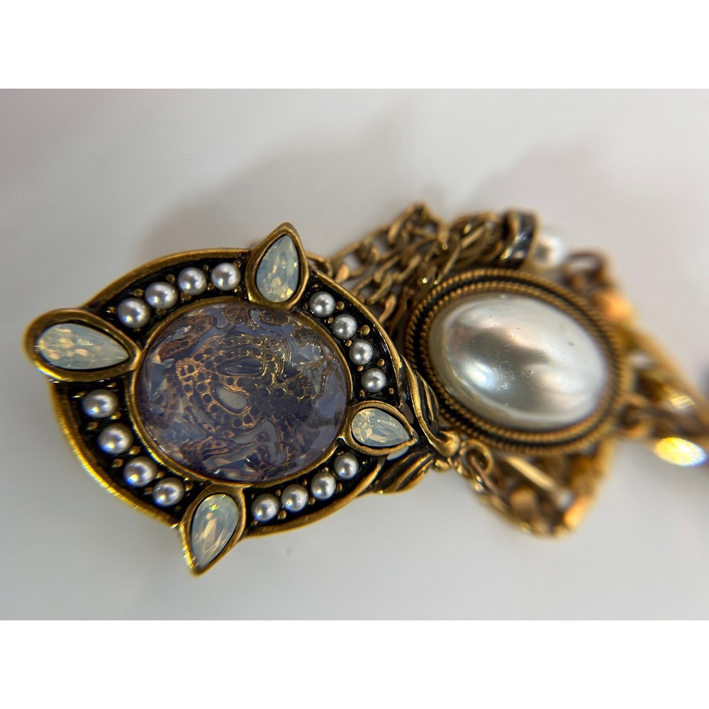 Chicos Lariat Necklace Womens OS Gold Pearl Crystal Good Vintage Boho Y-Drop - Picture 6 of 10